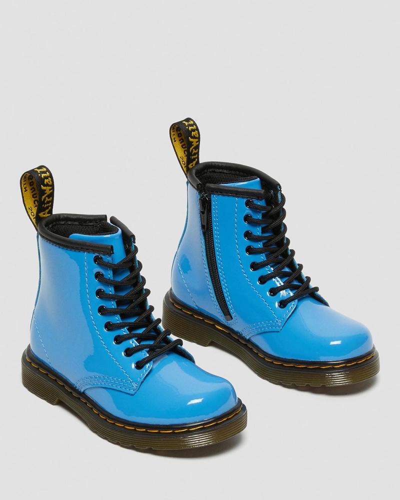 Dr Martens Toddler 1460 Lak Læder Snørestøvler Børn Blå | DK 700GSO